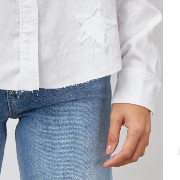 NWOT Rails Linen Blend Ingrid Raw White Stars Applique Shirt size M (see flaw) - Picture 3 of 16